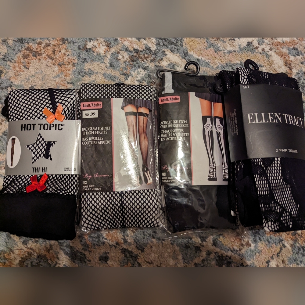 Women's Bundle Of Thigh high, Knee socks & Tights black fishnet bundle one size